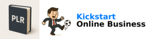 Image of PLR book with man kicking ball and Kickstatt Online Business.